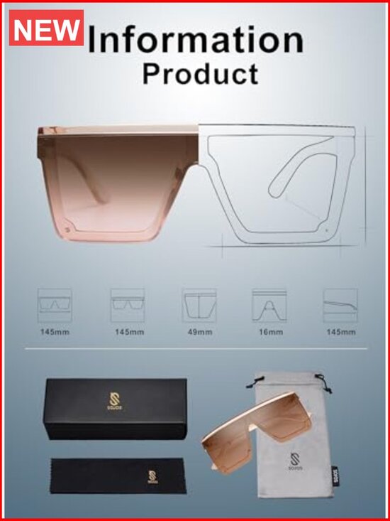 Square Big Sunglasses Thick Frame Flat Top Mirrored UV400 Protection Goggle